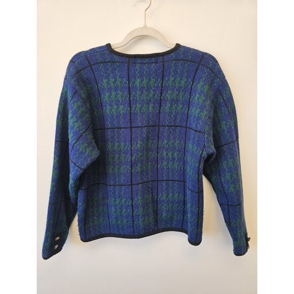 TALLY HO Cardigan Women's Large Sweater Vintage 90s Clueless Green Houndstooth - Picture 2 of 5